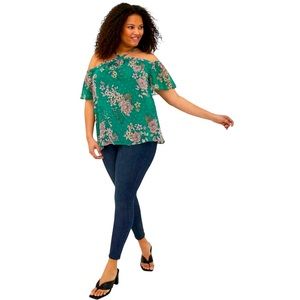 Cold Shoulder Halter Top - Crinkle Chiffon Floral Green 14/16 Torrid 1